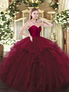 Floor Length Ball Gowns Sleeveless Wine Red Sweet 16 Dresses Lace Up
