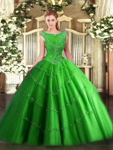 Affordable Green Sleeveless Tulle Zipper Ball Gown Prom Dress for Military Ball and Sweet 16 and Quinceanera