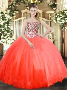 Coral Red Sweetheart Neckline Beading Quinceanera Dress Sleeveless Lace Up