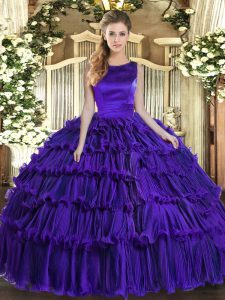 Sleeveless Ruffled Layers Lace Up Quince Ball Gowns