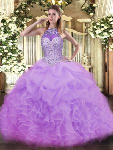 Latest Halter Top Sleeveless Lace Up Sweet 16 Quinceanera Dress Lavender Organza
