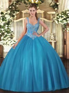Pretty Floor Length Ball Gowns Sleeveless Teal Sweet 16 Dress Lace Up