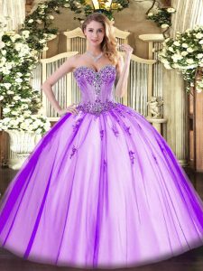 Simple Sweetheart Sleeveless Lace Up Sweet 16 Quinceanera Dress Lavender Tulle