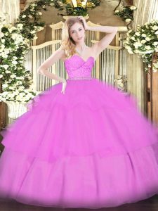 Artistic Tulle Sleeveless Floor Length Sweet 16 Dress and Beading and Lace and Ruffled Layers