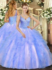 Simple Sleeveless Lace Up Floor Length Beading and Ruffles 15 Quinceanera Dress