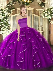 Purple Zipper Quinceanera Dresses Ruffles Sleeveless Floor Length