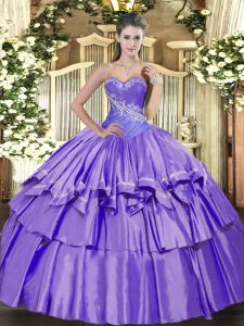 Fitting Lavender Lace Up Sweetheart Beading and Ruffled Layers Sweet 16 Dresses Organza and Taffeta Sleeveless