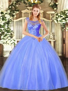 Traditional Beading Sweet 16 Dresses Blue Lace Up Sleeveless Floor Length