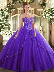 Sexy Sweetheart Sleeveless Brush Train Lace Up 15 Quinceanera Dress Purple Tulle