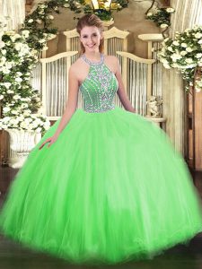 Sleeveless Floor Length Beading Lace Up 15 Quinceanera Dress