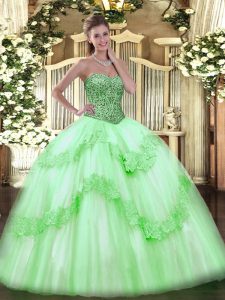 Shining Sleeveless Tulle Lace Up Quinceanera Dress for Military Ball and Sweet 16 and Quinceanera