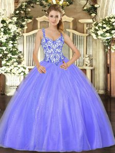 Glorious Floor Length Lavender 15th Birthday Dress Organza Sleeveless Beading