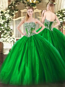 Dynamic Floor Length Lace Up Vestidos de Quinceanera Green for Military Ball and Sweet 16 and Quinceanera with Beading