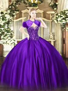 Purple Lace Up Sweetheart Beading Military Ball Dresses Satin Sleeveless