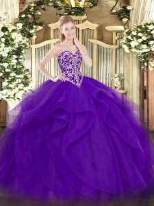 Elegant Purple Sweetheart Lace Up Beading and Ruffles Sweet 16 Dresses Sleeveless