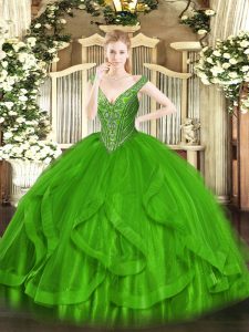 Comfortable Tulle Sleeveless Floor Length Sweet 16 Quinceanera Dress and Beading and Ruffles