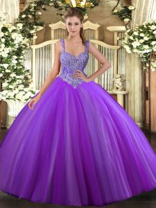 Deluxe Sleeveless Lace Up Floor Length Beading 15 Quinceanera Dress