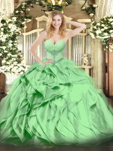 Organza Lace Up Quinceanera Gown Sleeveless Floor Length Beading and Ruffles
