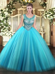 Wonderful Floor Length Ball Gowns Sleeveless Baby Blue Quince Ball Gowns Lace Up