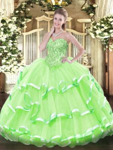 Captivating Sleeveless Lace Up Floor Length Appliques and Ruffled Layers Quinceanera Gowns