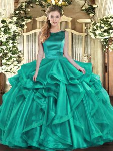 New Arrival Scoop Sleeveless Organza Quinceanera Gown Ruffles Lace Up