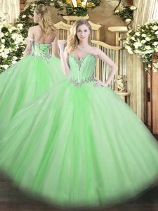 Best Sleeveless Floor Length Beading Lace Up Quinceanera Gown