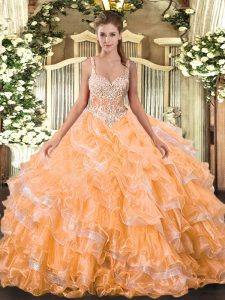 Noble Sleeveless Lace Up Floor Length Beading and Ruffled Layers Sweet 16 Quinceanera Dress