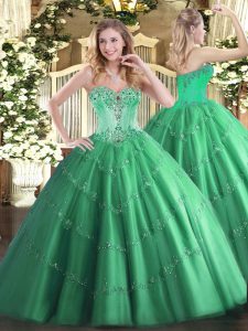 Wonderful Turquoise Lace Up 15 Quinceanera Dress Beading and Appliques Sleeveless Floor Length
