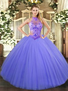 Hot Sale Floor Length Lavender Quinceanera Dresses Halter Top Sleeveless Lace Up