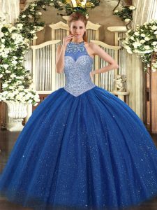 Noble Halter Top Sleeveless Lace Up 15 Quinceanera Dress Royal Blue Tulle