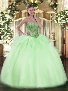 Beading and Ruffles Vestidos de Quinceanera Apple Green Lace Up Sleeveless Floor Length