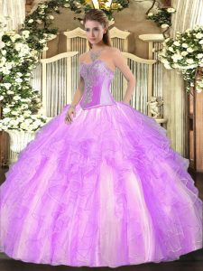 Spectacular Floor Length Lilac Quinceanera Dresses Sweetheart Sleeveless Lace Up