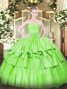 Free and Easy Sleeveless Organza Floor Length Zipper Quinceanera Dresses in with Beading and Lace and Ruffled Layers