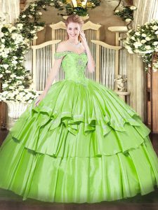 Custom Made Sleeveless Floor Length Beading and Ruffled Layers Lace Up Quinceanera Dress