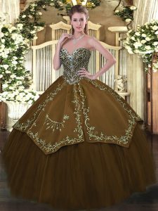 Hot Selling Brown Sweetheart Lace Up Beading and Embroidery Quinceanera Dress Sleeveless