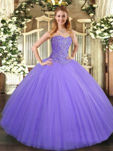 Hot Selling Floor Length Lavender Quinceanera Gown Sweetheart Sleeveless Lace Up