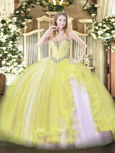 Inexpensive Sweetheart Sleeveless Tulle Sweet 16 Dresses Beading and Ruffles Lace Up