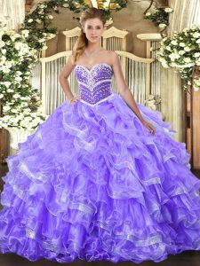 Best Selling Organza Sweetheart Sleeveless Lace Up Beading and Ruffled Layers Sweet 16 Quinceanera Dress in Lavender