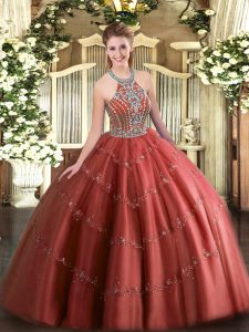 Floor Length Ball Gowns Sleeveless Wine Red 15th Birthday Dress Lace Up