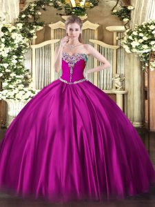 Fitting Fuchsia Sleeveless Beading Floor Length Sweet 16 Dress