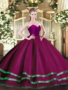 Fuchsia Sleeveless Floor Length Ruffled Layers Zipper Sweet 16 Dress