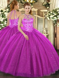 Tulle Sleeveless Floor Length Sweet 16 Quinceanera Dress and Beading and Embroidery and Sequins