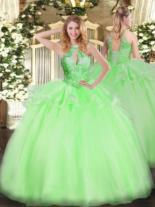 Graceful Halter Top Sleeveless Organza Sweet 16 Dresses Beading Lace Up