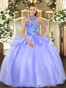 Hot Selling Halter Top Sleeveless Organza 15 Quinceanera Dress Embroidery Lace Up