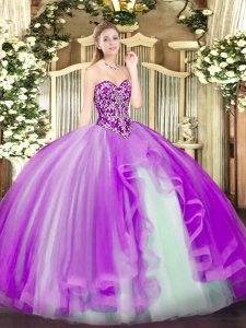 New Style Lilac Lace Up Sweetheart Beading and Ruffles Vestidos de Quinceanera Tulle Sleeveless