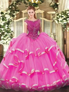 Cheap Ball Gowns Vestidos de Quinceanera Fuchsia Scoop Organza Sleeveless Floor Length Zipper