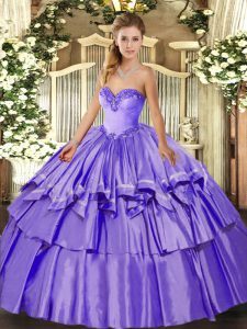 Fitting Ball Gowns Ball Gown Prom Dress Lavender Sweetheart Organza and Taffeta Sleeveless Floor Length Lace Up