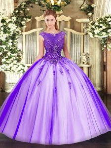 Free and Easy Purple Scoop Neckline Beading and Appliques 15th Birthday Dress Sleeveless Zipper