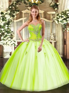 New Style Yellow Green Lace Up Quince Ball Gowns Beading Sleeveless Floor Length