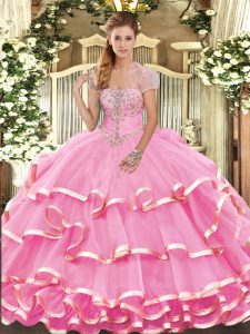 Organza Sleeveless Floor Length Sweet 16 Dress and Appliques and Ruffled Layers